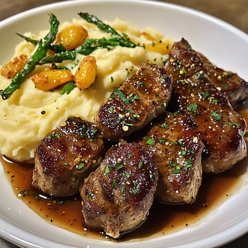 Une assiette de viande grillée avec des pommes de terre et des épinards.