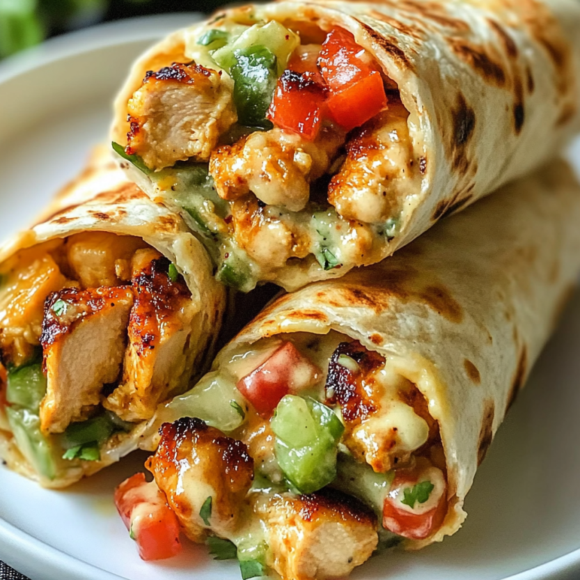 Des sandwichs de poulet avec des légumes verts et des tomates.