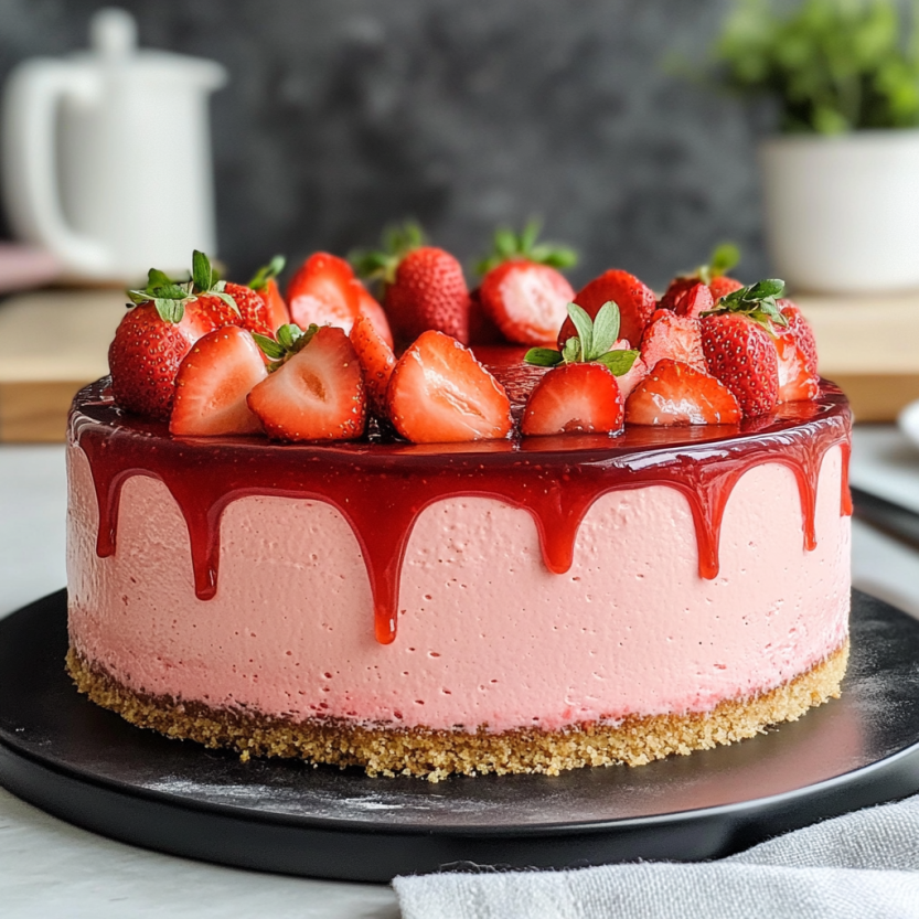 Une tarte aux fraises sur une table.