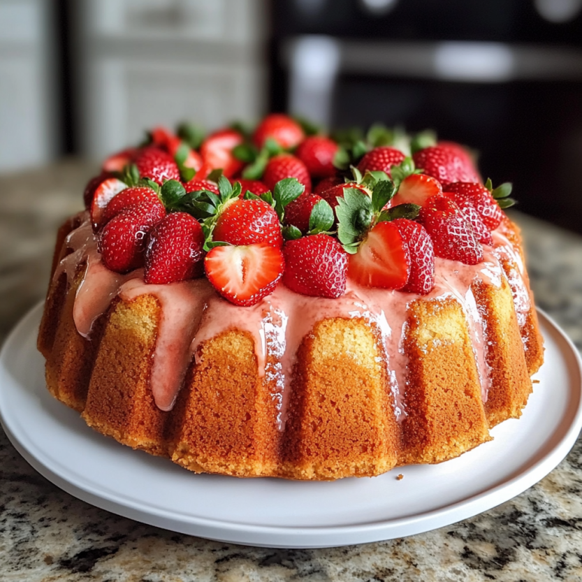Une tarte aux fraises sur un plateau.