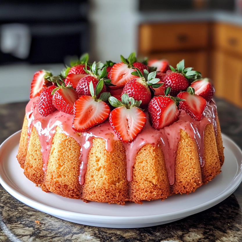 Une tarte aux fraises sur un plateau.