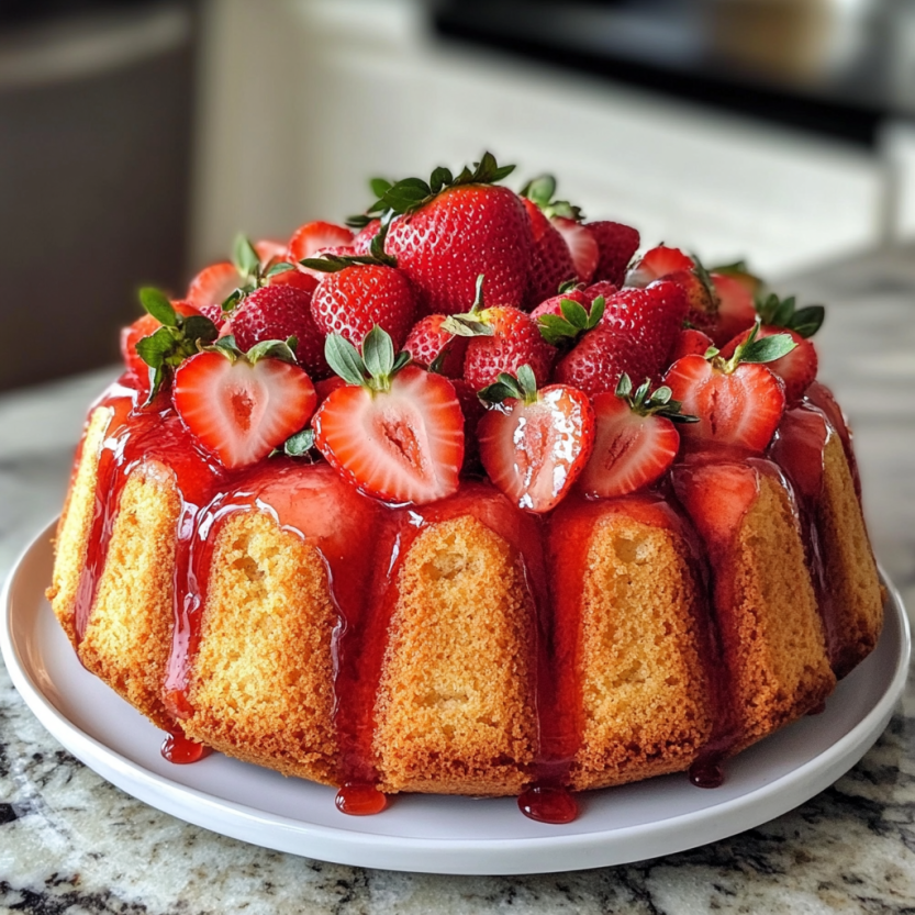 Une tarte aux fraises sur un plateau.