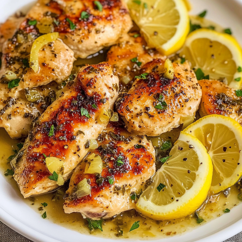 Chicken avec des citrons et une sauce de citron.