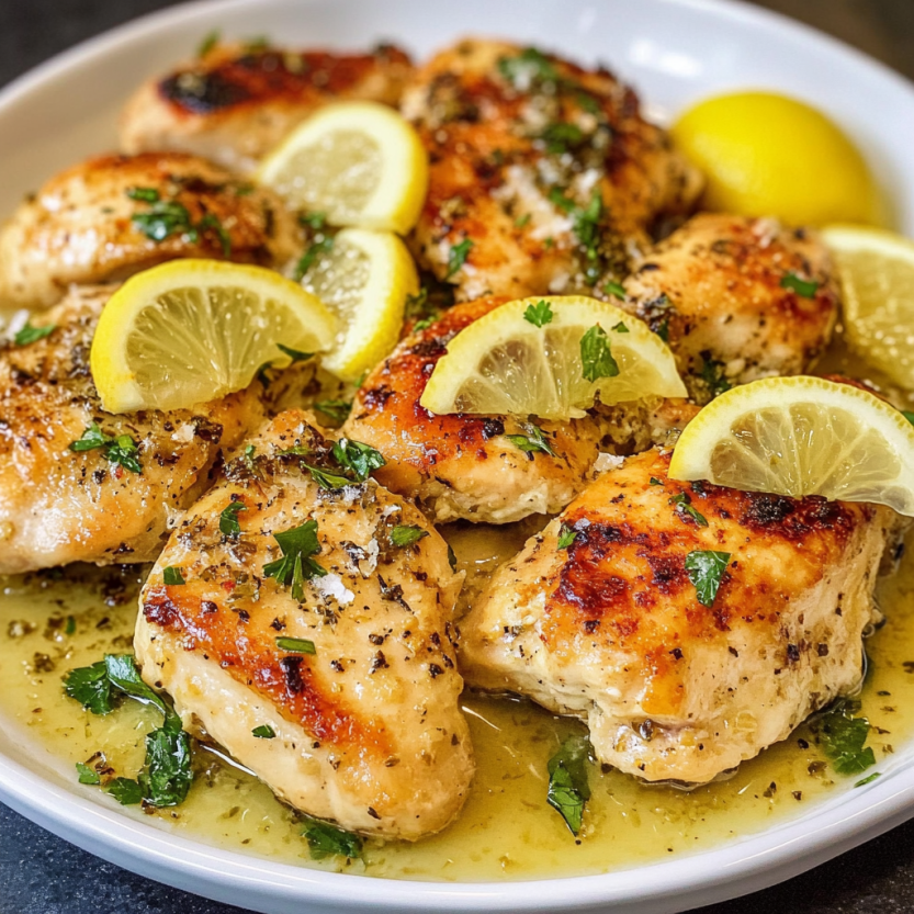 Chicken avec des citrons et une sauce de citron.