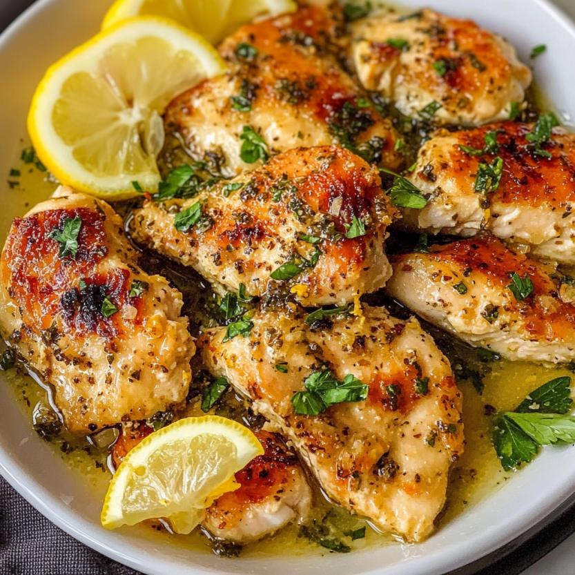 Chicken avec des citrons et une sauce de citron.