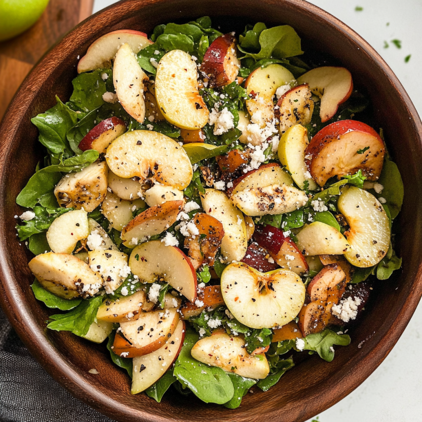 Une salade de fruits et de légumes, avec des fruits de cerise et des légumes verts, dans un bol.