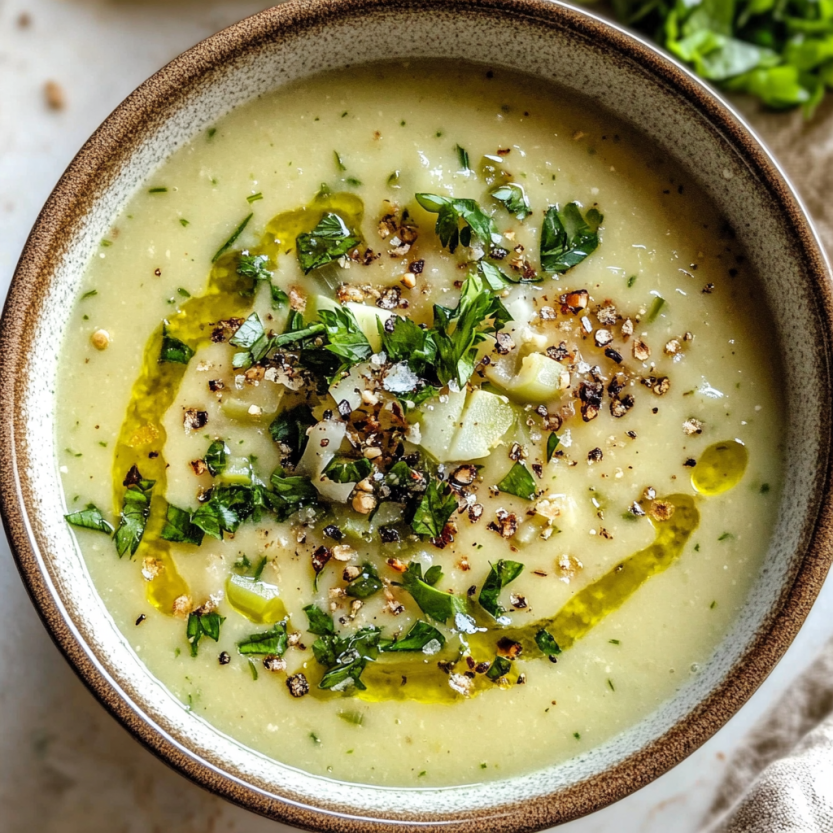 Une soupe de poireaux crémeuse sans pommes de terre.