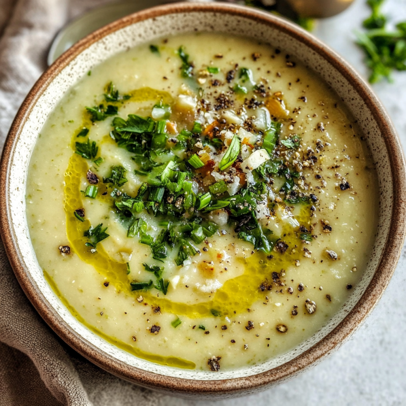Une soupe de poireaux crémeuse sans pommes de terre.