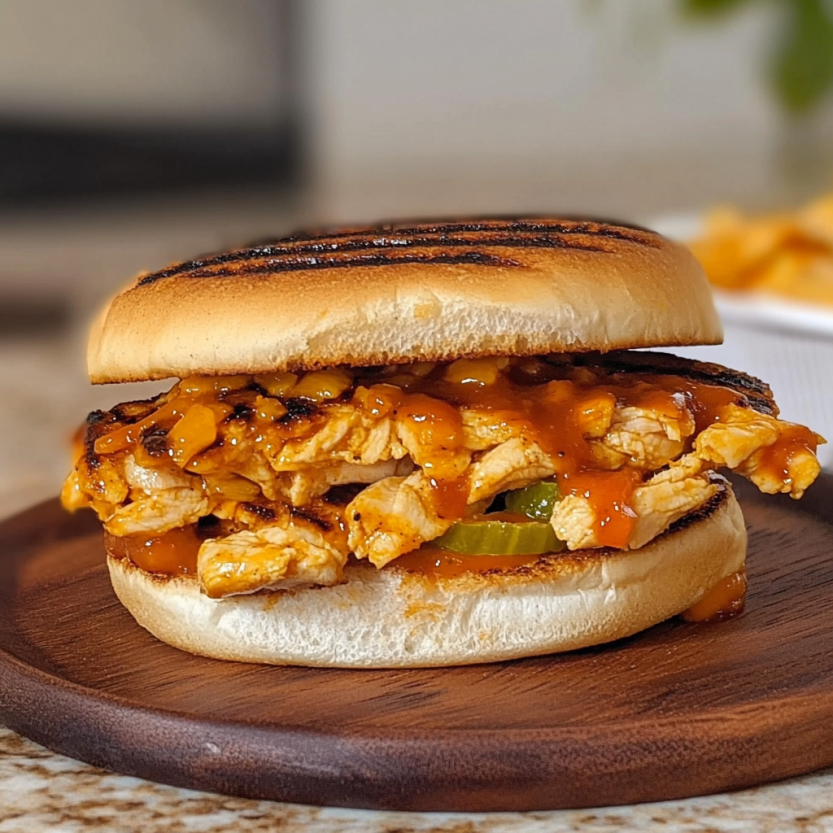 Un sandwich de poulet grillé avec du fromage et du ketchup.