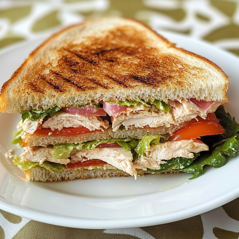 Un sandwich de poulet grillé avec des légumes.