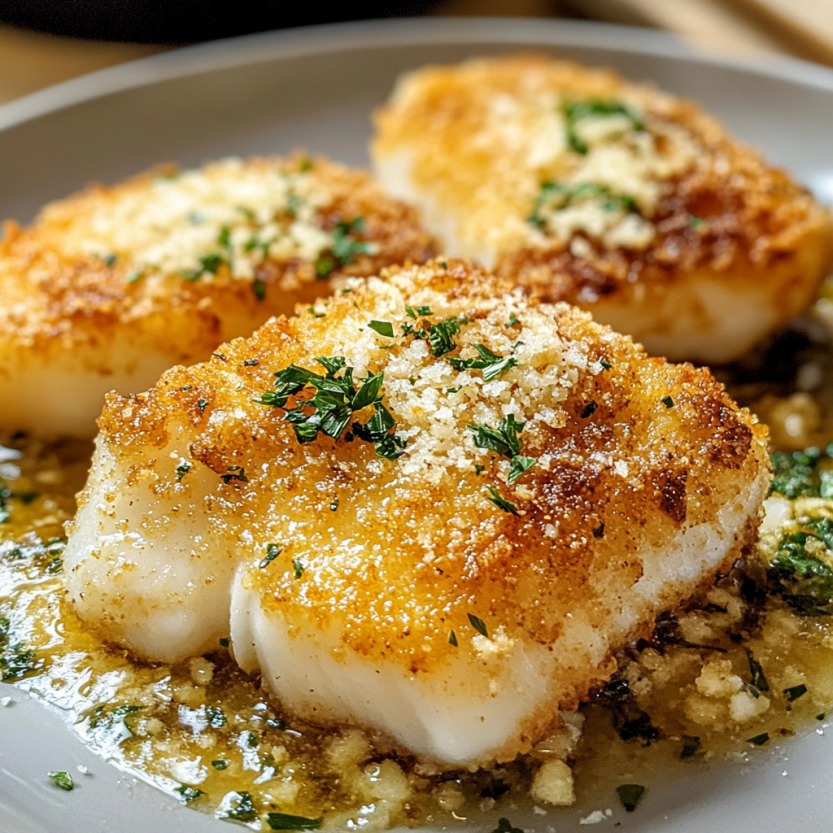 Des poissons frits dans une poêle d'air, avec du parmesan sur les poissons.