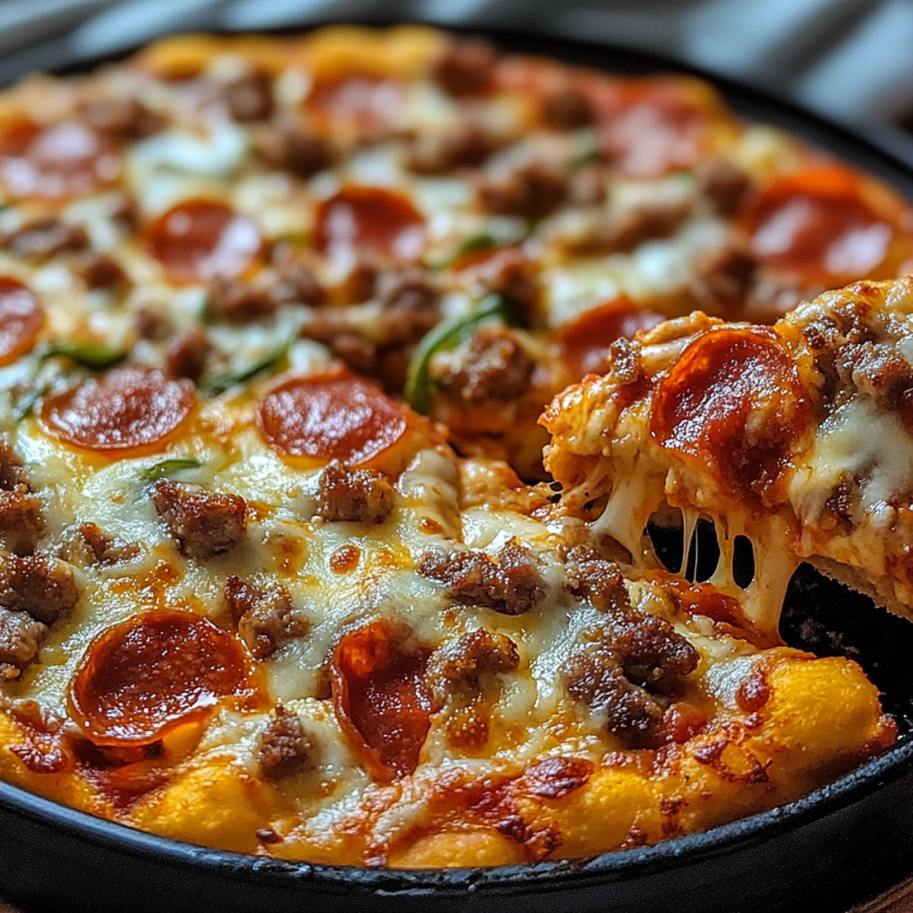 Une pizza casserole pour les amoureux de viande.