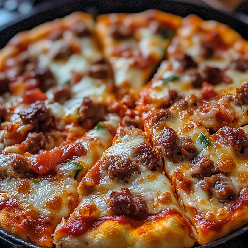 Une pizza casserole pour les amoureux de viande.