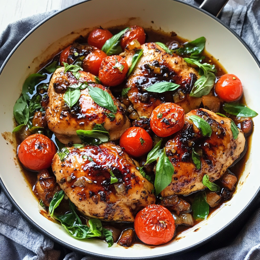 Une panne contenant des chickens sauce balsamique.