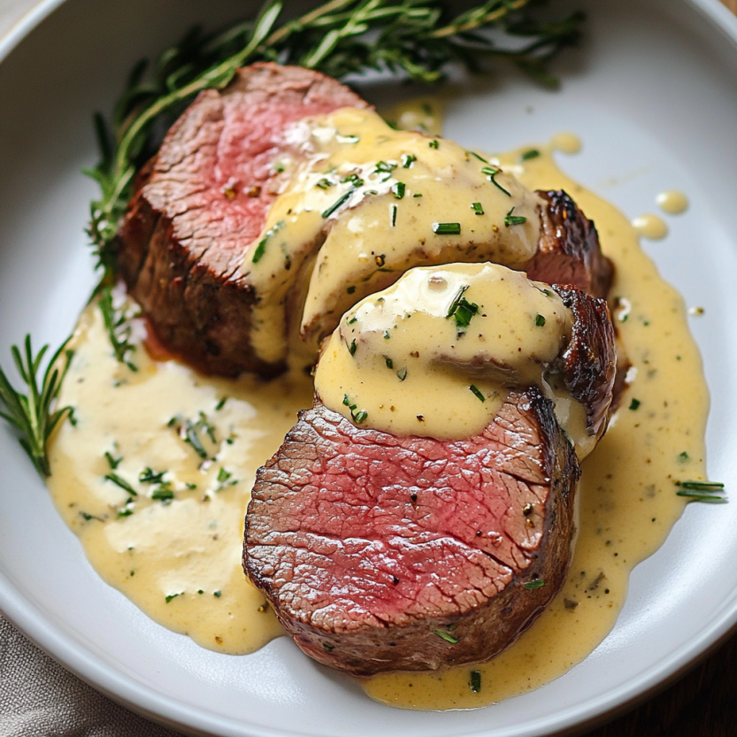 Une portion de filet de boeuf avec une sauce facile à préparer.