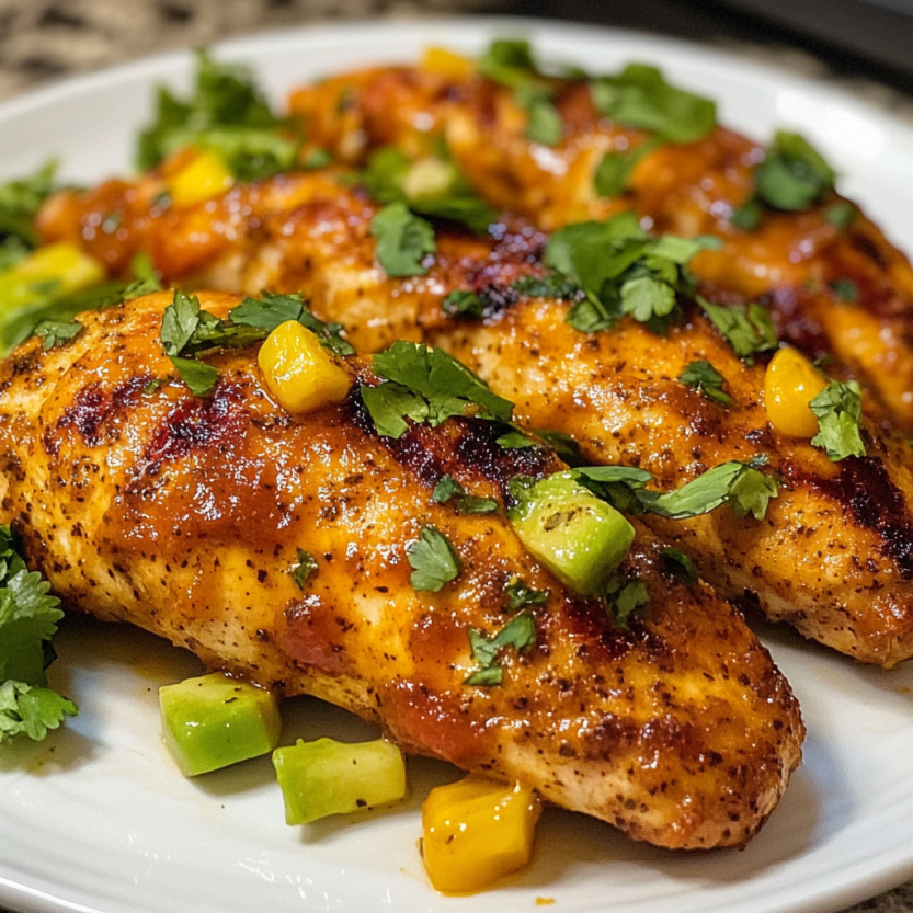Chicken tendres grillés avec des légumes verts.