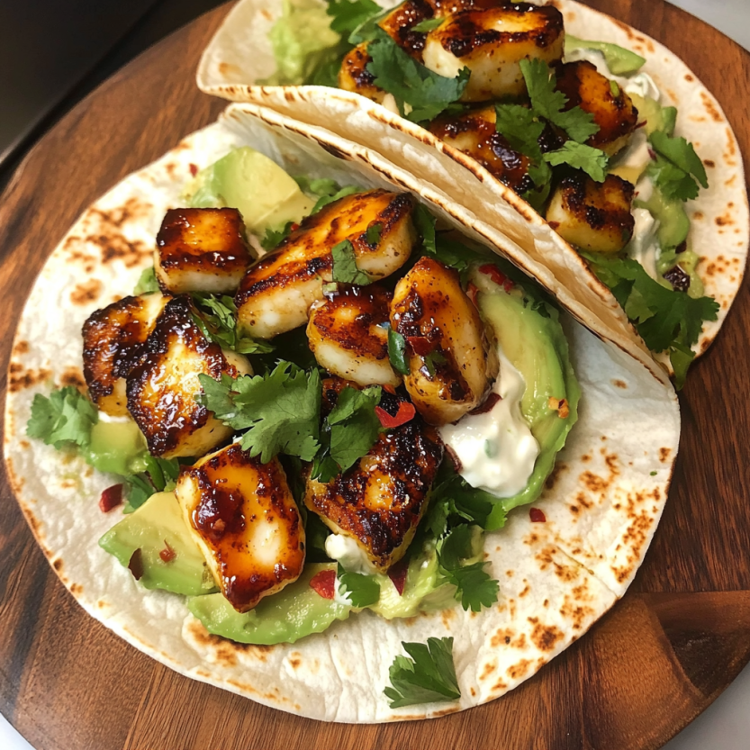 Hot Honey Halloumi Tacos with Avocado.