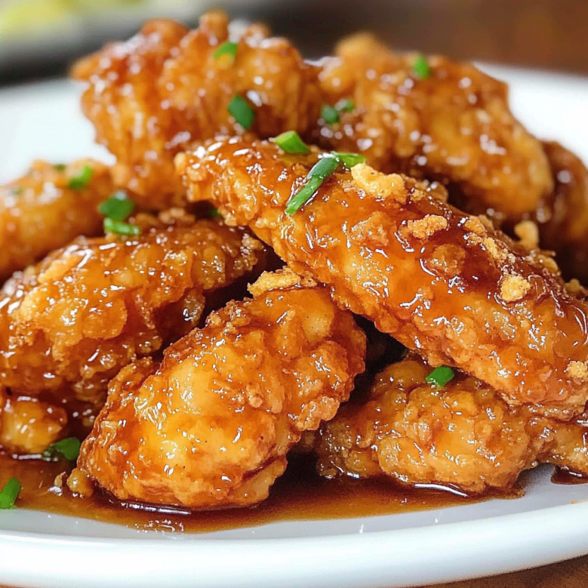 Plate of chicken with sauce.