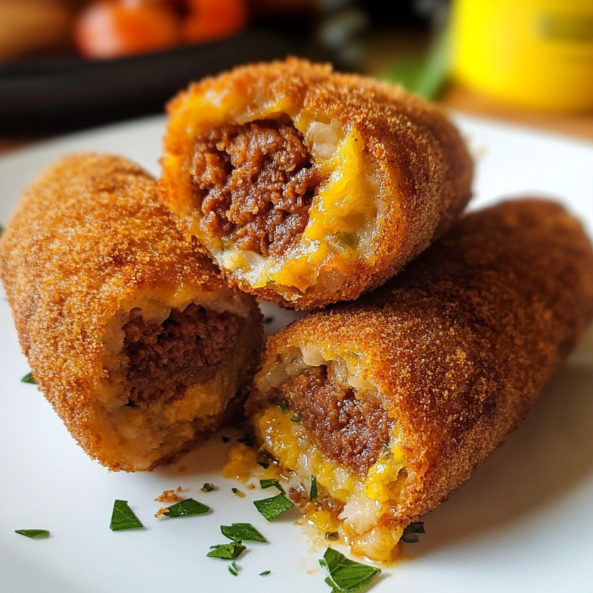 Des croquettes de viande de boeuf portugaises sur un plateau.