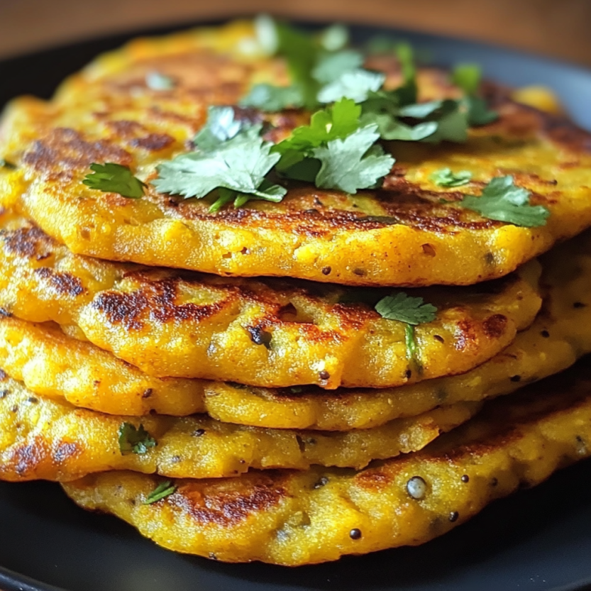 Une pile de pancakes de lentilles colorées.