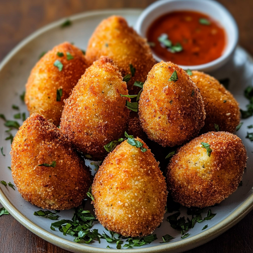 Une assiette de croquettes de poulet brésilien.