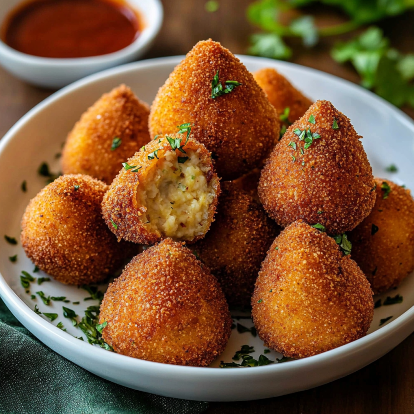 Une assiette de croquettes de poulet brésiliennes.
