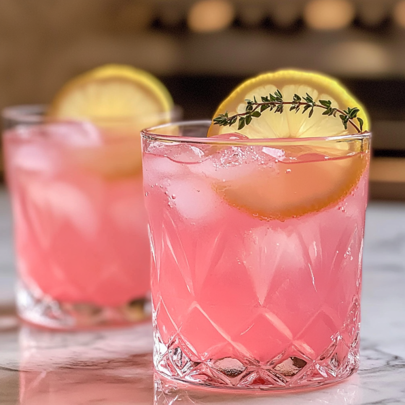 Deux verres de pink lemonade cocktail sur une table.