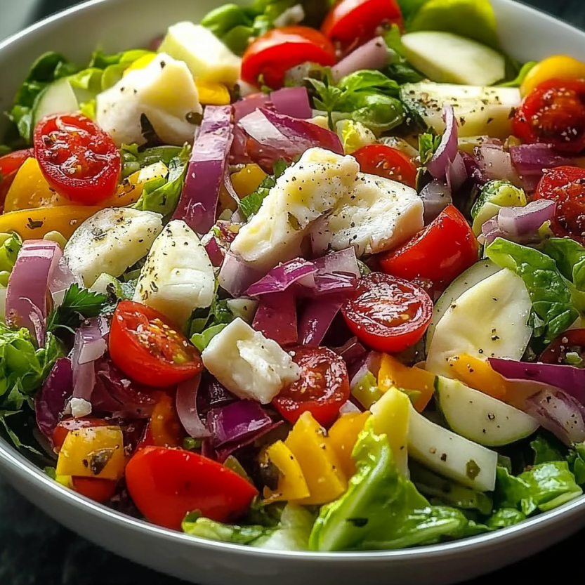 Une salade de tomates, de céleri et de fromage, servie dans un bol.