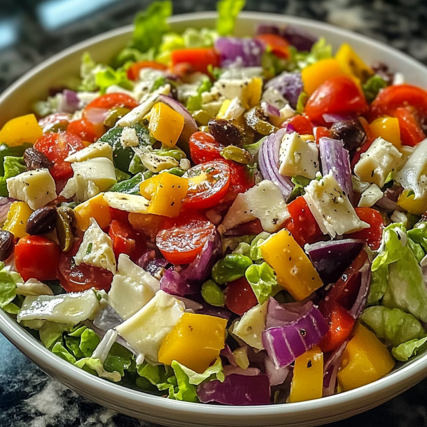 Une salade de tomates, de pommes de terre, d'avocats et de céleri, avec une sauce vinaigrette.