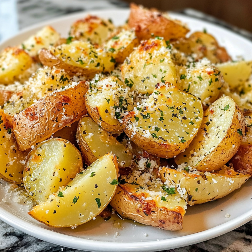 Une assiette de papas fritas avec du parmesan et du persil.