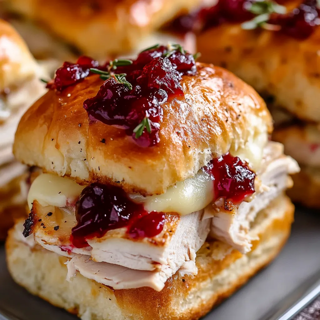 Des mini sandwichs de dinde avec des cerises et du fromage.