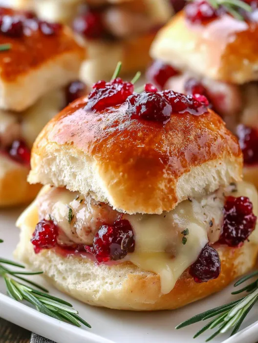 Des mini sandwichs de dinde avec des cerises et du fromage.