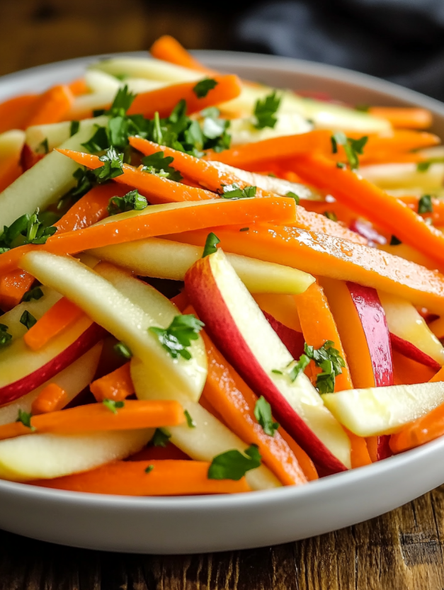Une salade de carottes et d'apples croustillantes, servies dans un bol.