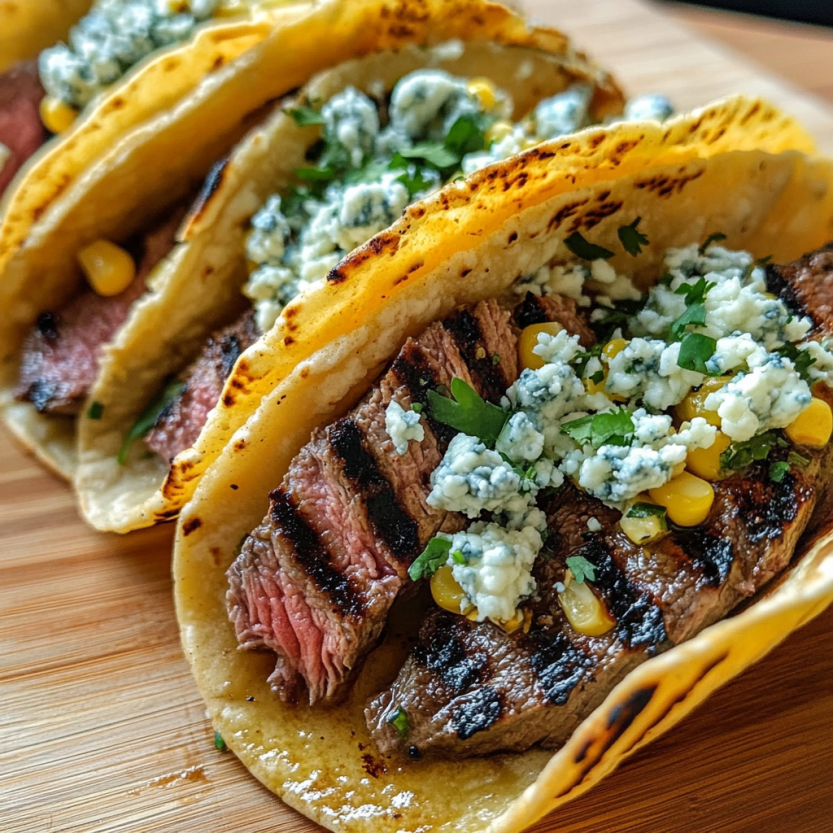 Steak tacos grillés avec des légumes verts.