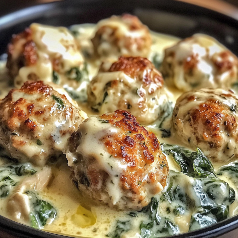 Une assiette de chicken ricotta meatballs avec des légumes verts.