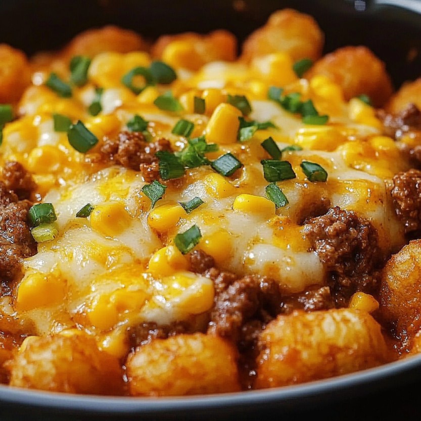 Une casserole de cowboy avec des tacos et des pommes de terre.