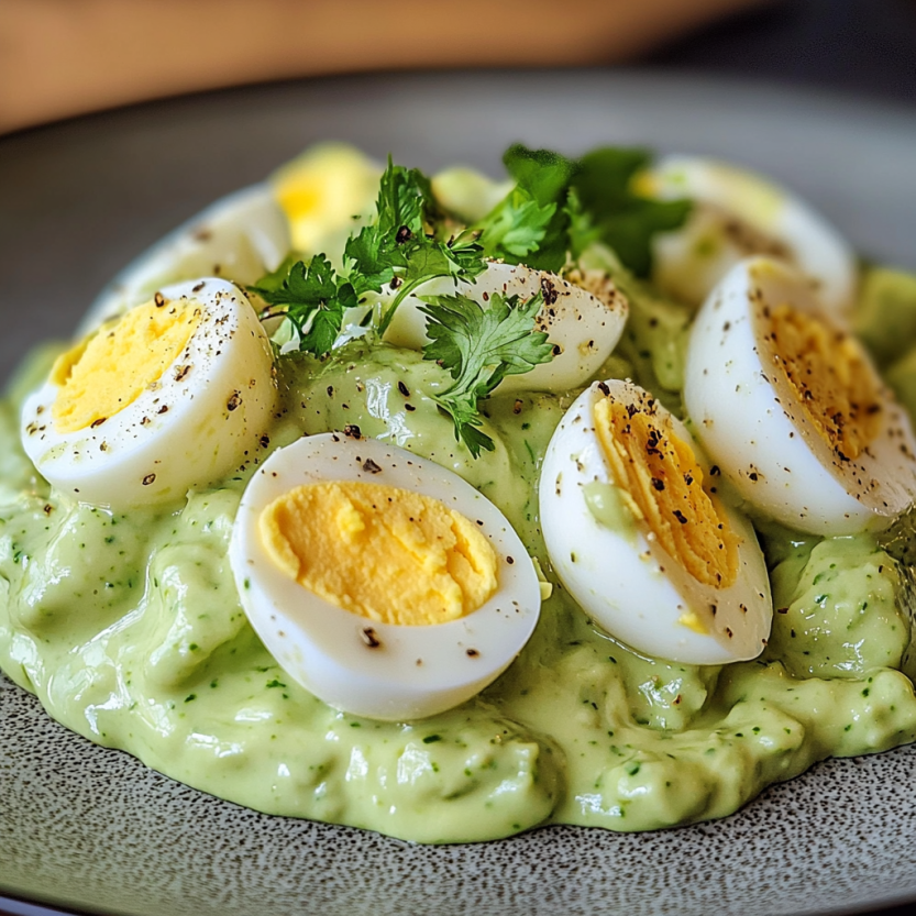 Une assiette de creamy avocado egg salad.