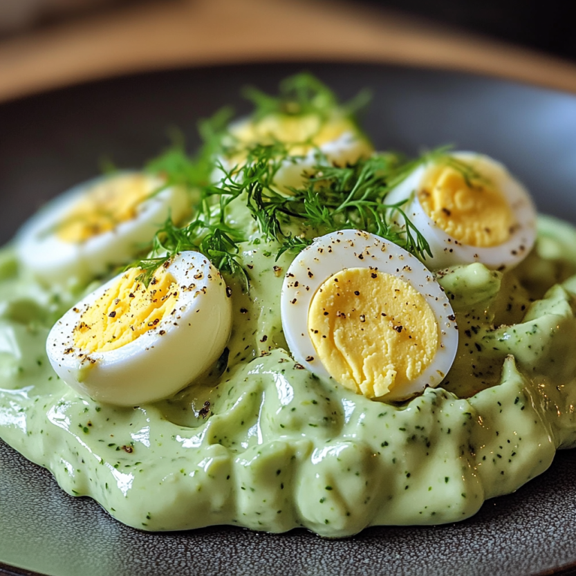 Une assiette de creamy avocado egg salad.