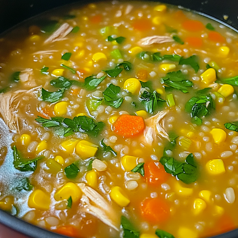 Une soupe de poulet et de lentilles.
