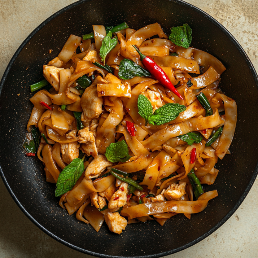 Une assiette de Drunken Noodles.