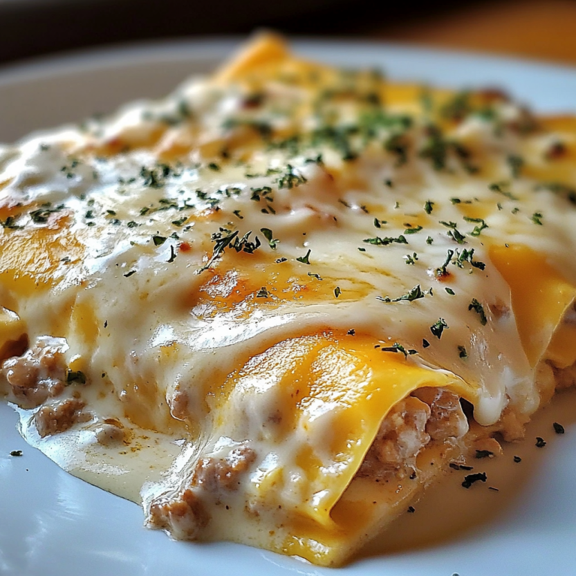 A plate of food with a cheese and meat filling.