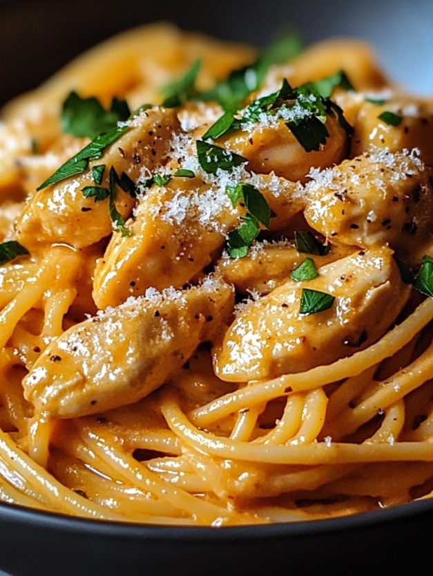A bowl of Cowboy Butter Chicken Linguine.