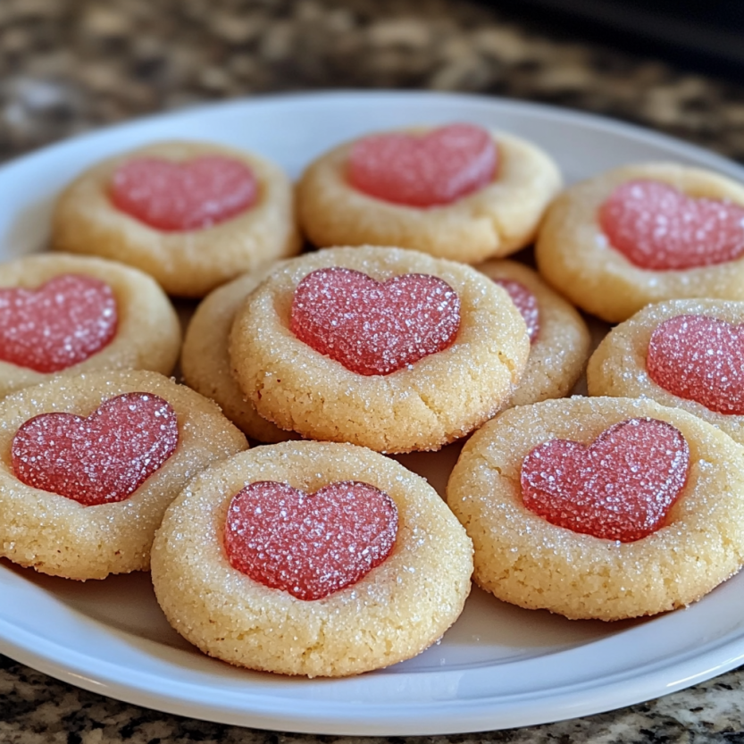 A plate of cookies with hearts on them.