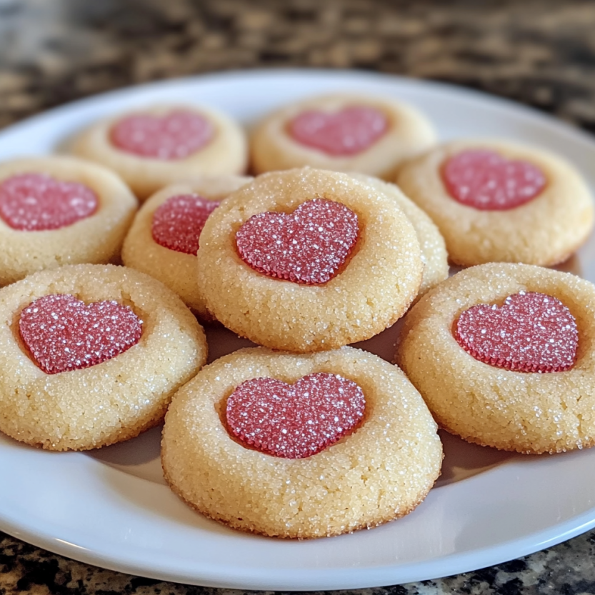 A plate of cookies with hearts on them.