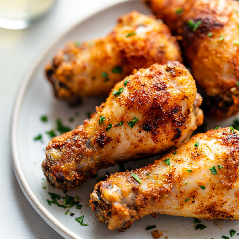 Extra crispy air fryer chicken drumsticks.