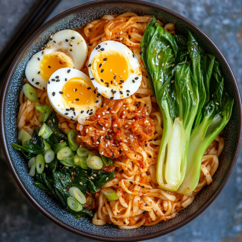 A bowl of spicy chili garlic noodles.