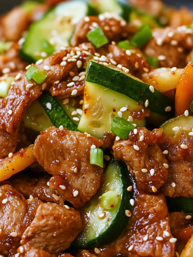 A plate of meat and vegetables.