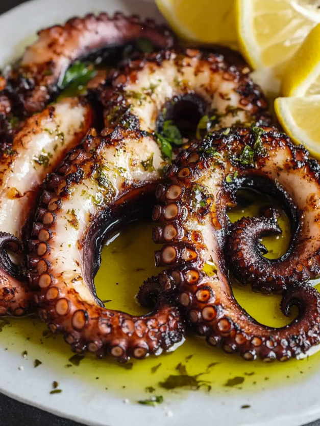 Grilled octopus with lemon and olive oil.
