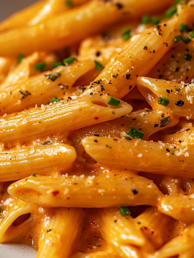 A plate of pasta with a red sauce.