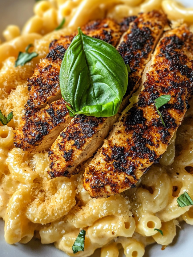 A dish of creamy chicken garlic parmesan pasta.